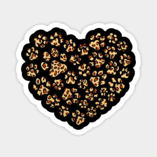 Leopard Print Love Heart Dog Paws Valentines Day Magnet