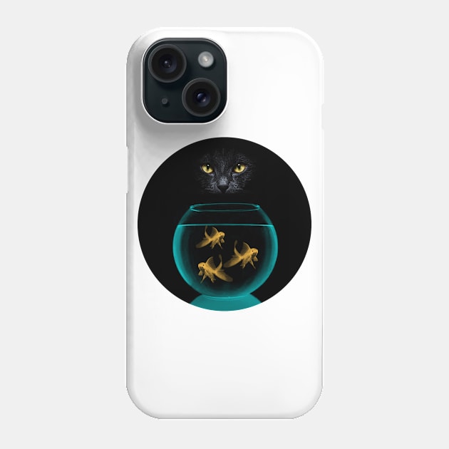 Black Cat & Goldfish #2 Phone Case by Vin Zzep