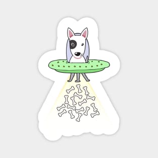 Funny bull terrier dog is flying a ufo Magnet