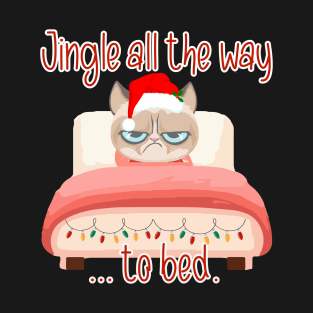 Disgusted Cat Christmas in bed T-Shirt