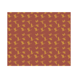 Flying Birds Pattern Yellow Red T-Shirt