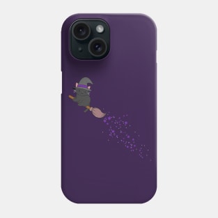 Kawaii Black Cat Witch on Purple Star Broom Phone Case