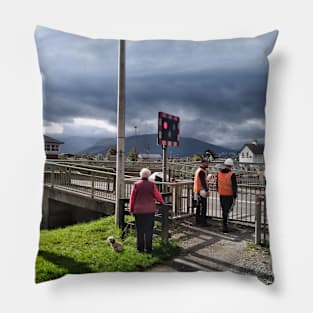 Waiting for the swing bridge to close - Banavie, Scotland Pillow