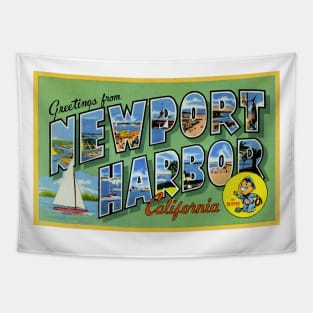 Greetings from Newport Harbor, California - Vintage Large Letter Postcard Tapestry