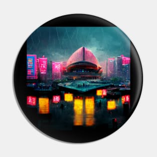 Neon District - Cyberpunk Cityscape Operahouse Pin
