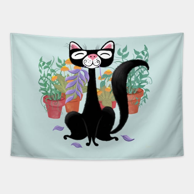 Cat Who Loved Plants Too Much Tapestry by LittleBunnySunshine