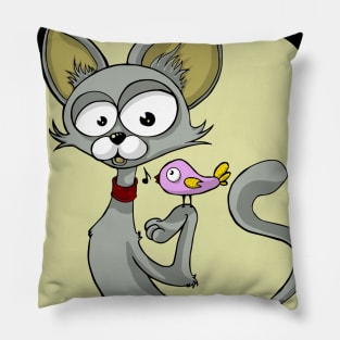 cat and bird Pillow