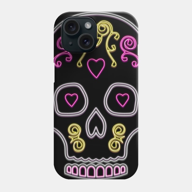 Neon Skull Dio De Los Muertos Phone Case by superdupertees