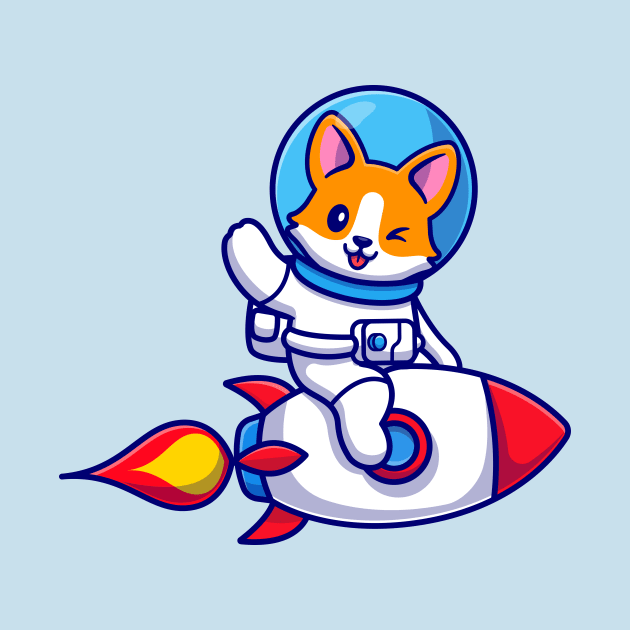 Cute Corgi Dog Astronaut Riding Rocket And Waving Hand Cartoon by Catalyst Labs