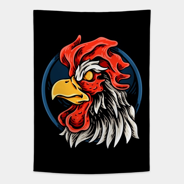 Rooster Head Illustration Tapestry by andhiika