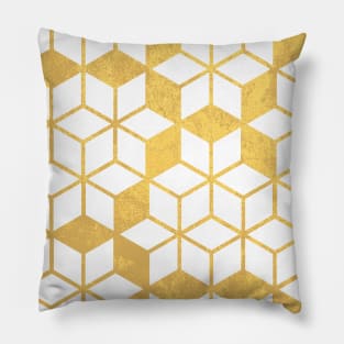 White and Gold Cubes Pillow