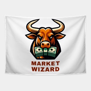 Market Wizard Bull Graphic T-Shirt, Stock Trader Gift, Financial Advisor Tee, Investor Fashion, Money-Themed Casual Wear Tapestry