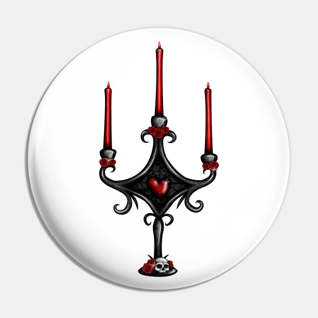 Dark Candlestick with Red Heart Pin by DeneboArt