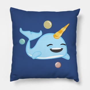 Cute Kawaii Narwhal Smiling Under the Sea Kids Design Pillow