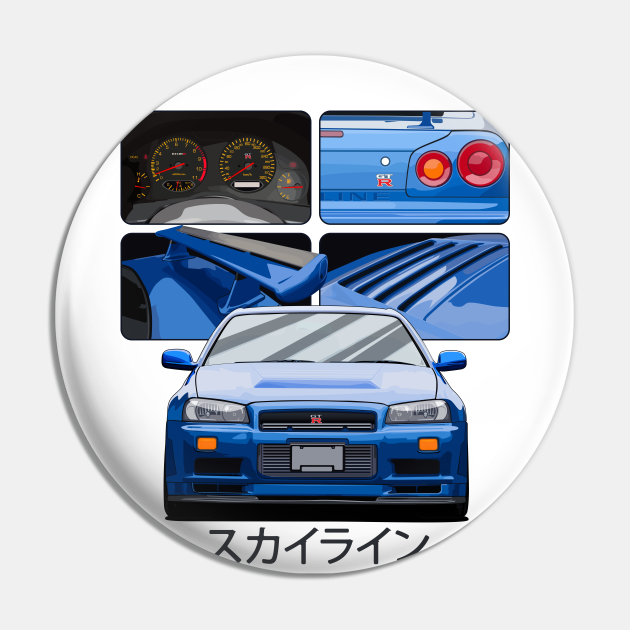 Skyline Gtr R34 Blue Drawing Vector Skyline R34 Pin Teepublic