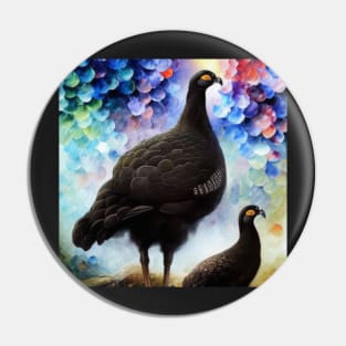 Black Grouse Family Watercolor Pin