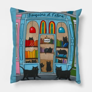 Bouquins et Felins Cat Bookstore Pillow