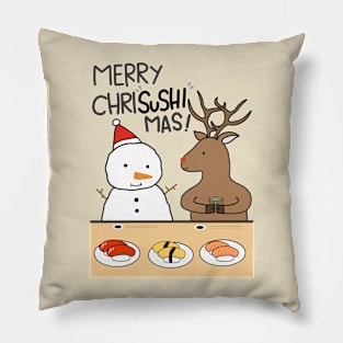 Merry Chrisushimas Snowman & Reindeer Pillow