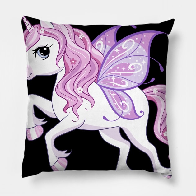cute little unicorn character with butterfly wings pink Pillow by Tshirt lover 1