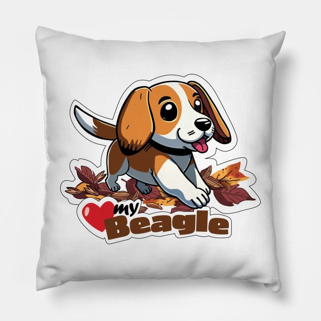 Love my Beagle Sticker Pillow by SquishyKitkat