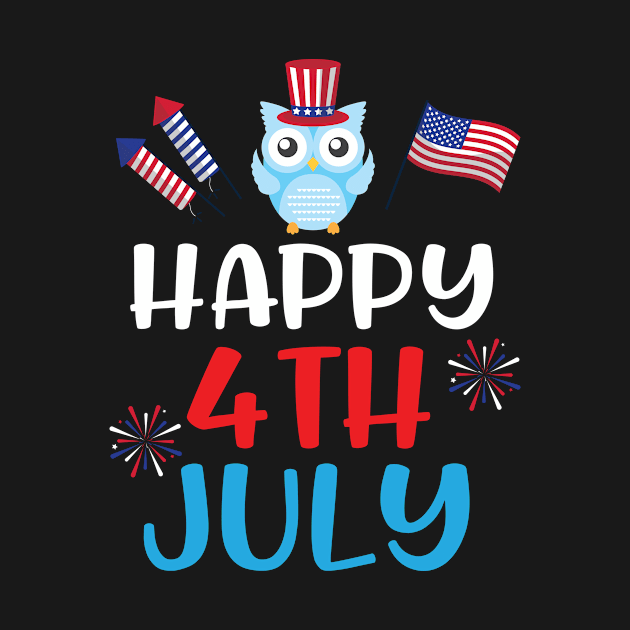 Owl With US Flag Hat Fireworks Happy Independence July 4th Day Americans Dad Mom Son Daughter by Cowan79