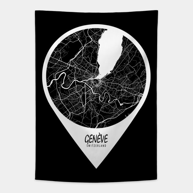 Geneva, Switzerland City Map - Travel Pin Tapestry by deMAP Studio