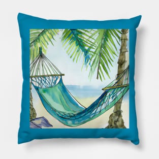 Tropical Beach Hammock Watercolor Pillow