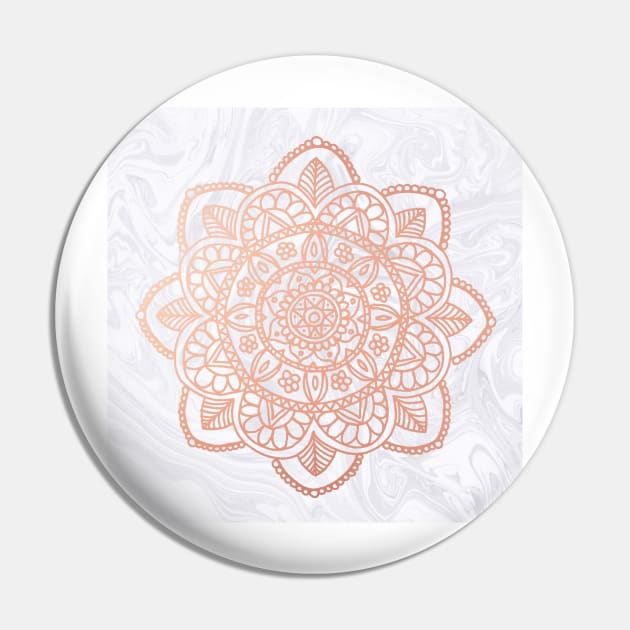 Rose Gold Mandala on White Marble Pin by julieerindesigns