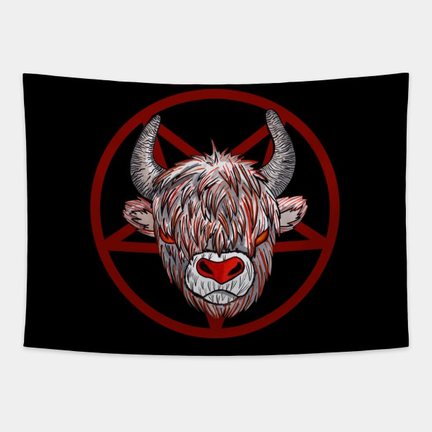 Red ox in satanic pentacle Tapestry by deadblackpony