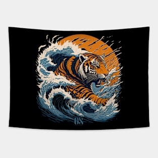 Tiger over ocean Tapestry