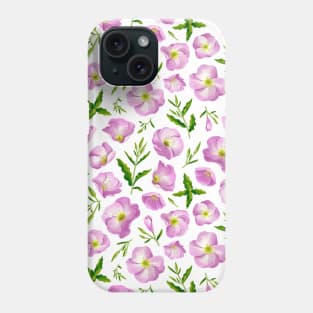 Pink evening primrose leaves and flowers pattern Phone Case