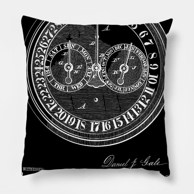 Calendar Clock Vintage Patent Hand Drawing Pillow by TheYoungDesigns