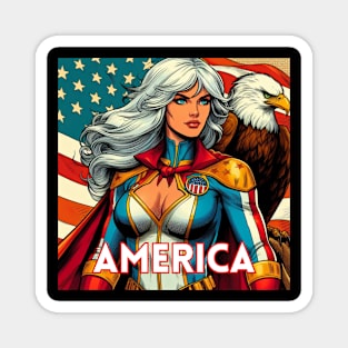 America 70s Female Comic Book Superhero July 4th USA Bald Eagle Magnet