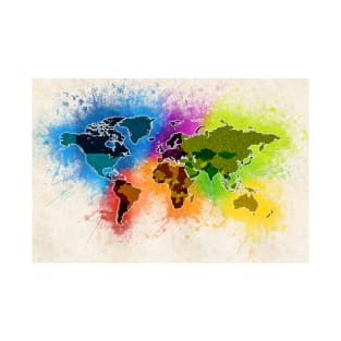 Map of the WORLD Abstract Watercolor Art Style T-Shirt