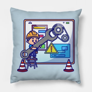 People Maintanance On Construction Cartoon Pillow