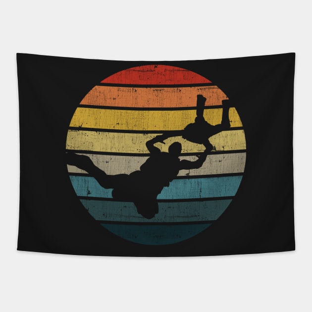 BASE jumping Silhouette On A Distressed Retro Sunset print Tapestry by theodoros20