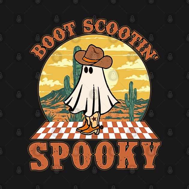 Vintage boot scot spooky cowboy ghost groovy retro halloween by masterpiecesai