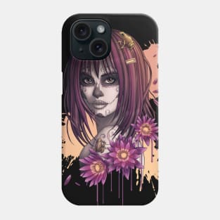 Candy Skull Girl with Flowers and Frogs Phone Case