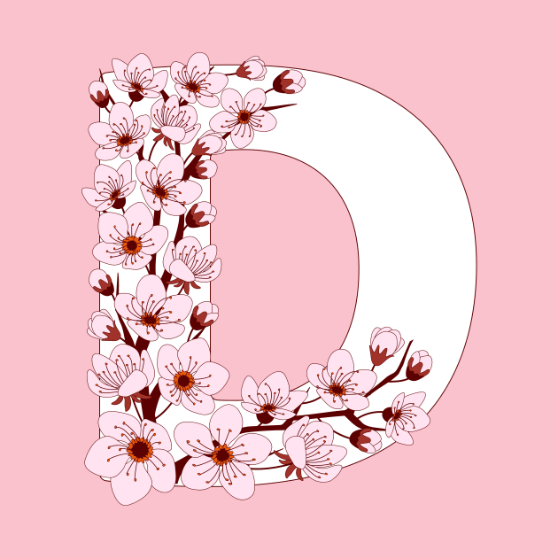 Colorful capital letter D patterned with sakura twig by Alina