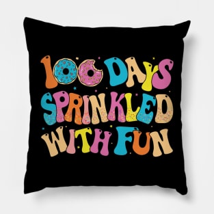 Womens 100 Days Sprinkled With Fun Donut Groovy 100 Days Of School Pillow