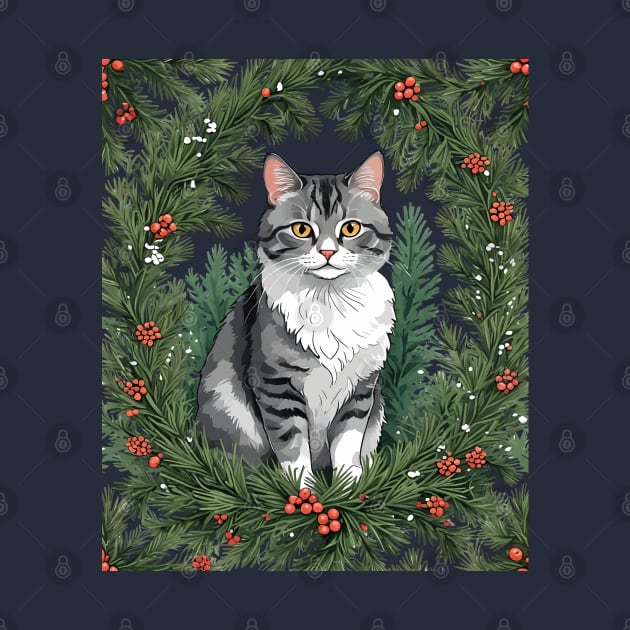 Cute Cartoon-Style Maine Cat With Pine by taiche