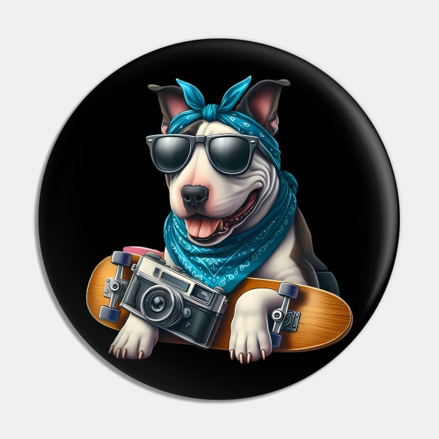 Funny Bull Terrier with Sunglasses Pin by CreativeSparkzz