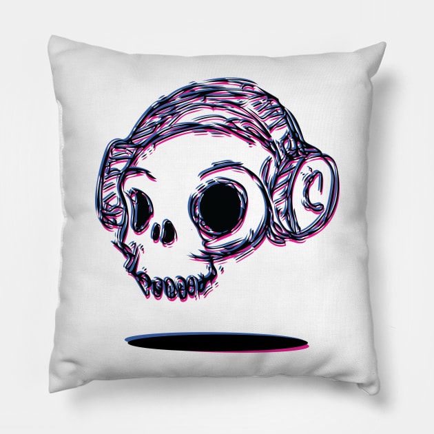 Skull with Headphone Pillow by volkandalyan