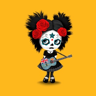 Sugar Skull Girl Playing Fiji Flag Guitar T-Shirt