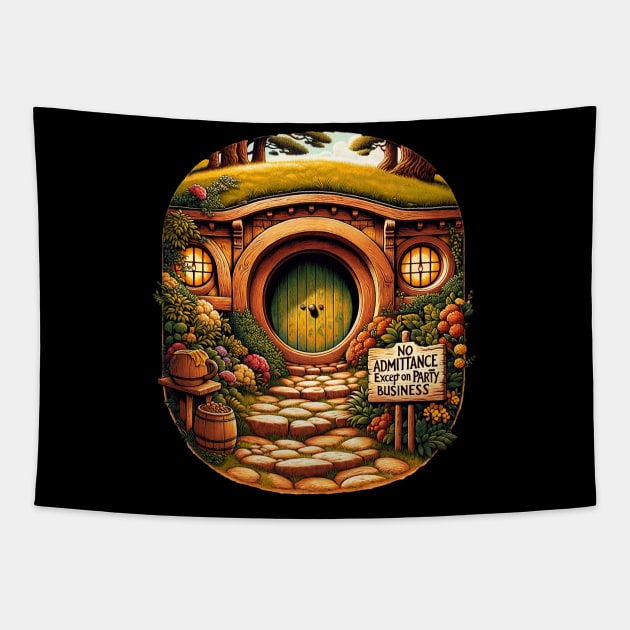 Enchanted Hobbit Haven: Whimsical Fantasy Door Art Tapestry by Doming_Designs