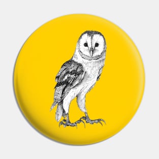 Barn Owl - Drawing In Black Pen On Vintage Yellow Pin