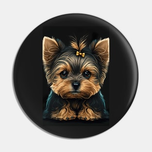 Super Cute Yorkshire Terrier Puppy Portrait Pin