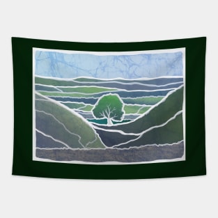 Batik style Sycamore Gap Tree Hadrian's Wall Hill Scotland England UK Tapestry