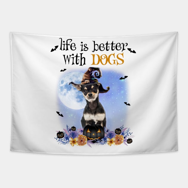 Chihuahua Witch Hat Life Is Better With Dogs Halloween Tapestry by TATTOO project