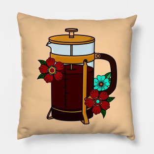 French Press American Traditional Tattoo Art Pillow